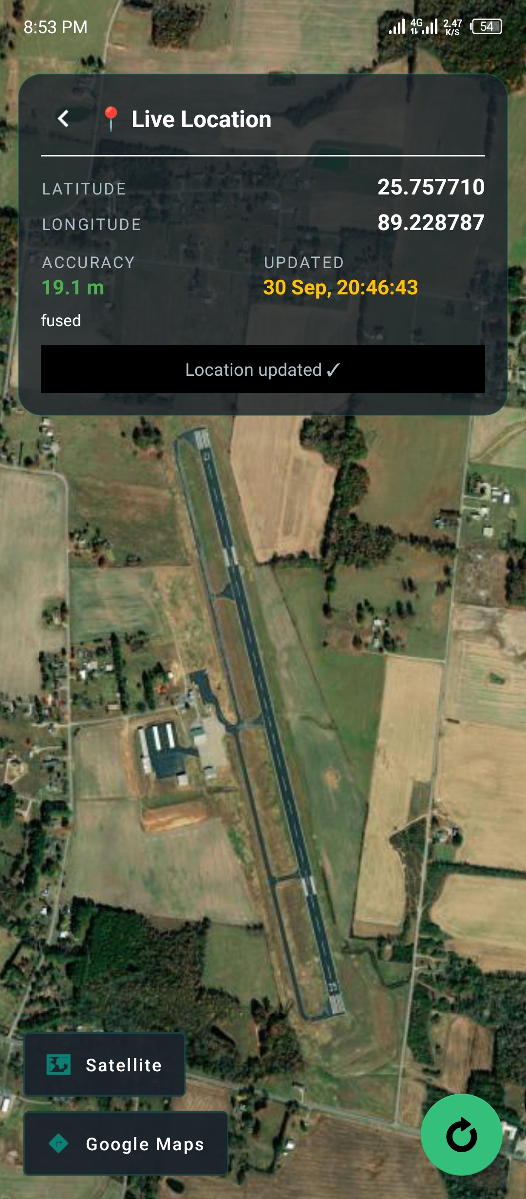 Screenshot of the Ximos Live Location tracking view