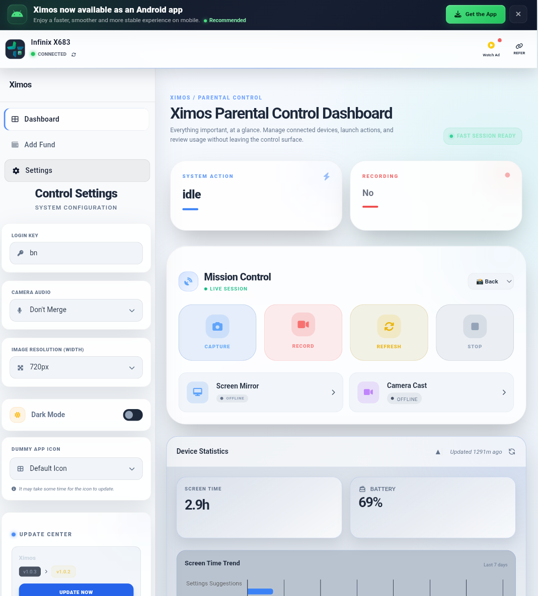 Ximos Parental Control dashboard